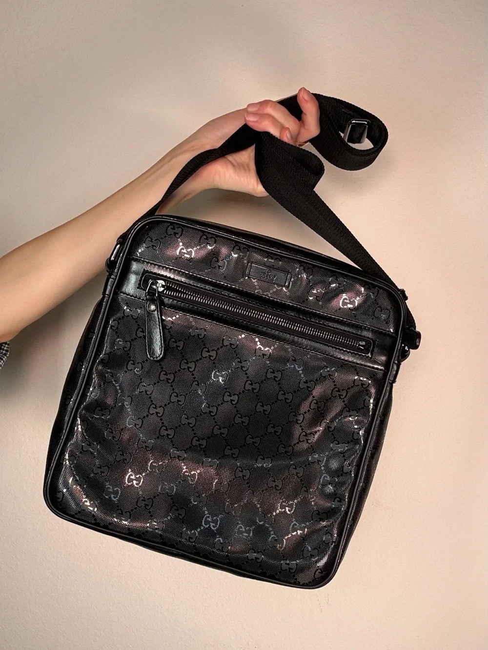 Gucci Black Monogram Crossbody Messenger Bag